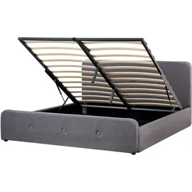 Beliani Polsterbett Dunkelgrau 180 x 200 cm Doppelbett Hochklappbar Bettkasten Knopfverzierung Elegant Modern