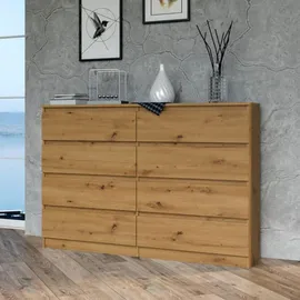 home collective Kommode, Eiche Artisan, Holz, 8 Schubladen, 140x97x40 cm, Wohnzimmer, Kommoden & Sideboards, Kommoden