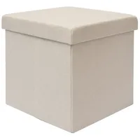 Dune Design DuneDesign Faltbarer Sitzhocker 38cm Fußhocker Polsterhocker mit ca 42L Stauraum Sitzwürfel Sitzkasten Ottomane Leinen Beige-Grau