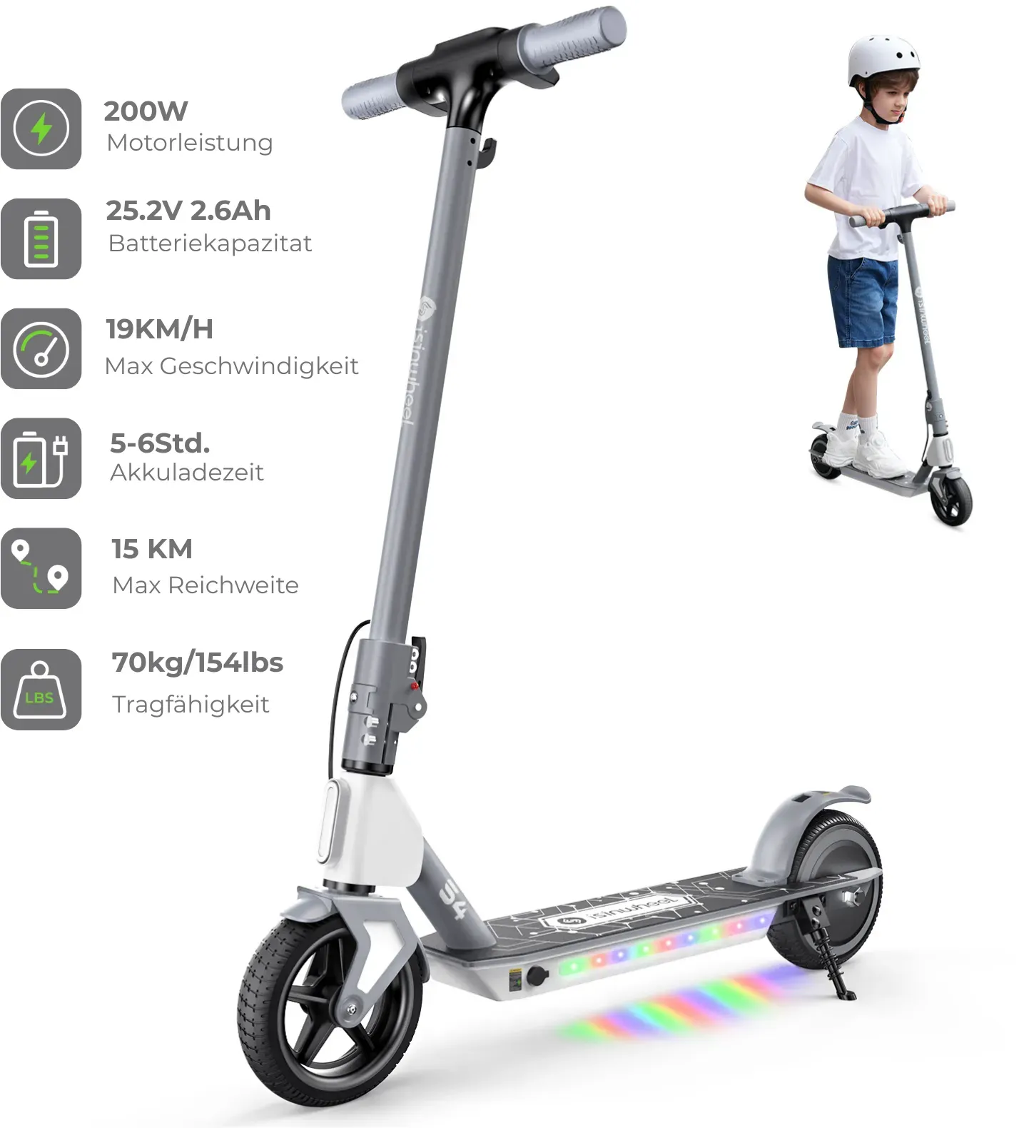isinwheel S7/S4/MiniSpider Elektroroller für Kinder und Jugendliche (Höhenverstellbar)