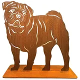 Terma Stahldesign Rost Hund Mops Lebensgroß Handmade Germany tolle Gartendeko aus Metall Figur deko Geschenk Rostfigur Garten deko Gartenfigur, hundegrab deko