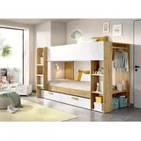 Dmora - Schlafzimmer Fennera, Komplettes Schlafzimmer, Kinderzimmer, Loft-Bett Kit, 245x110 h150 cm, Weiß und Knoteneiche