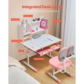 Vevor Kinderschreibtisch mit Stuhl höhenverstellbar 54-73 cm MDF rosa