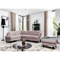 Fun Möbel Ecksofa inkl.Hocker CHARLOTTE in Stoff Matt Velvet Altrosa Ottomane Links - Schwarz