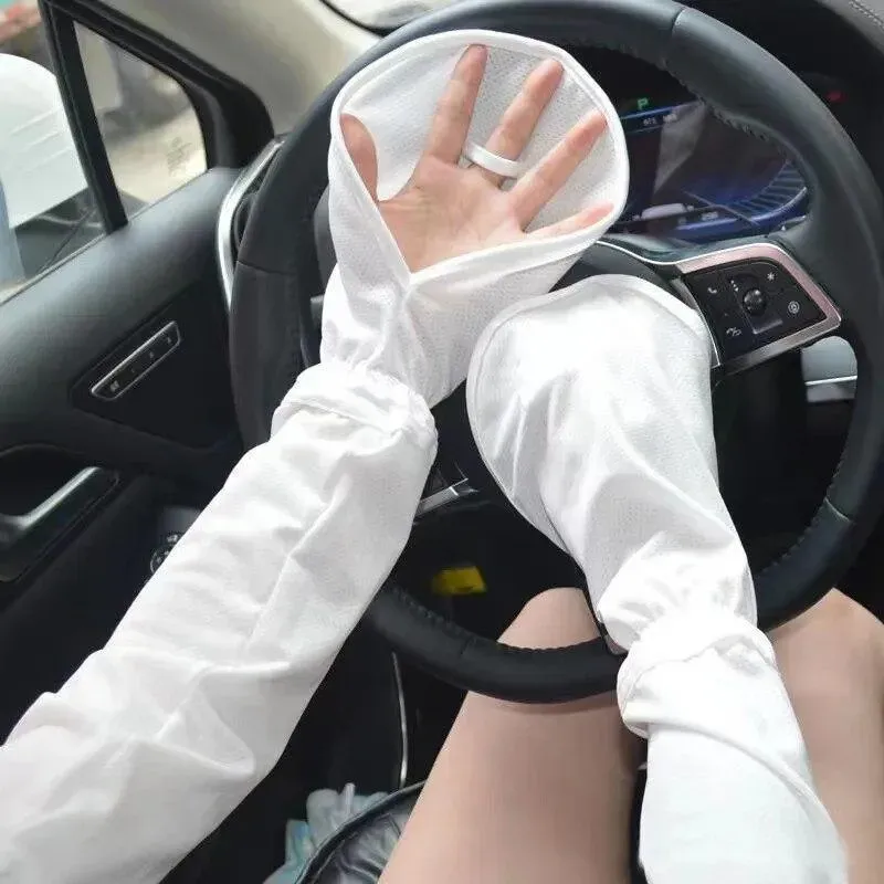 Eisseide Anti-Sonnenbrand-Ärmel Sommer-Sonnenschutz-Armstulpen Damen Autofahren Sonnenschutz Langarm Anti-UV-Radsport-Ärmel