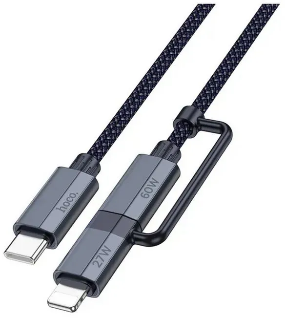 HOCO 2 in 1 Ladekabel USB Typ C komaptibel mit iPhone und USB-C 1,2 m Smartphone-Kabel blau