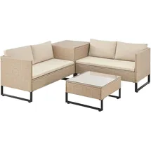 Juskys Polyrattan Lounge Santorini - Outdoor Sitzecke mit Beistelltisch & Auflagenbox - Creme