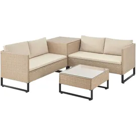 Juskys Polyrattan Lounge Santorini - Outdoor Sitzecke mit Beistelltisch & Auflagenbox - Creme