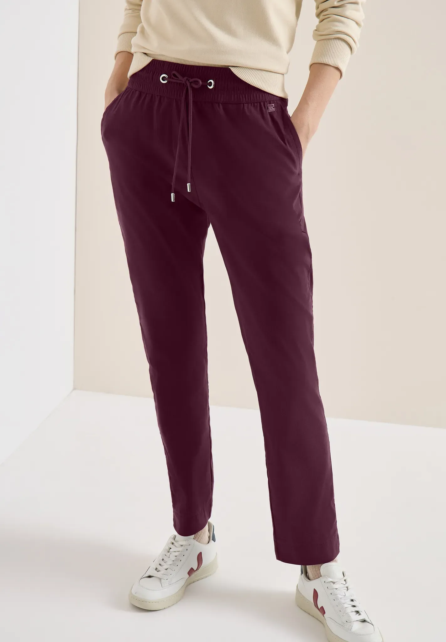 Stoffhose CECIL, Damen, Gr. 3XL, Länge 30, rot (grape rot), Web, 66% Baumwolle, 30% Polyester, 4% Elasthan, unifarben, comfort fit lang, Hosen Stoffhose, Middle Waist
