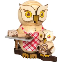 Drechslerei Kuhnert Räucherfigur Eule Weihnachtsbäckerei mit Kind 15 cm beige
