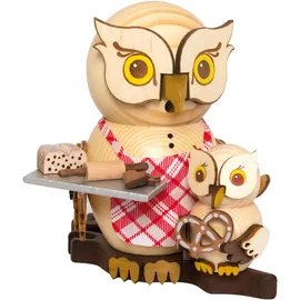 Drechslerei Kuhnert Räucherfigur Eule Weihnachtsbäckerei mit Kind 15 cm beige