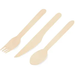 VEPATIM Holz Einwegbesteck Set biologisch abbaubar je 100 Gabeln Löffel Messer 300 Stk.