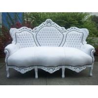 Casa Padrino Barock Sofa King Weiß/Weiß Lederoptik