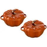 Staub Keramik-Kokotte, 473 ml, Petite Pumpkin Cocotte-Set, gebranntes Orange, 2-teilig