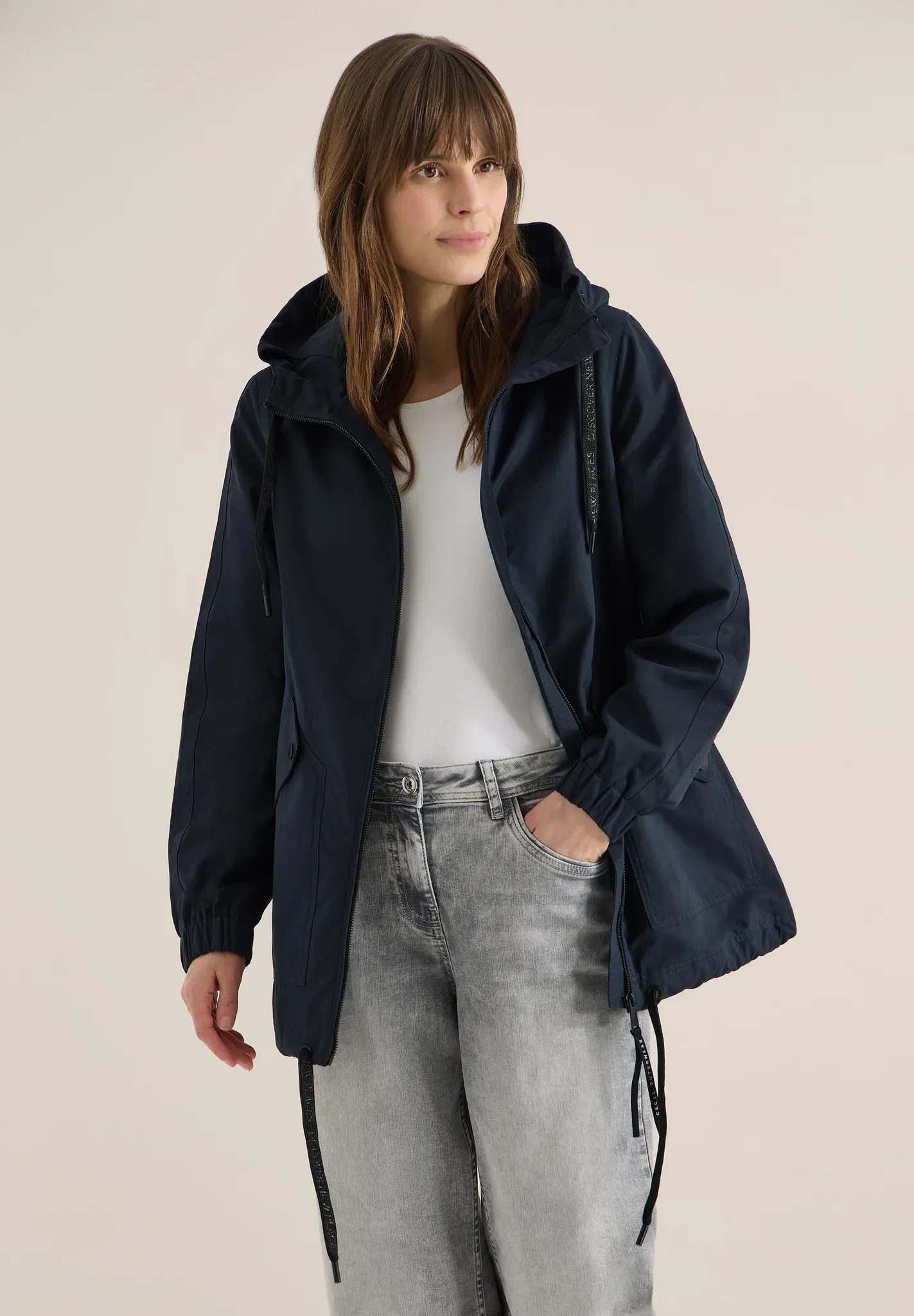 Windbreaker CECIL, Damen, Gr. XL (44), blau navy, Web, 55% Baumwolle, 38% Polyester, 7% Polyamid, unifarben, comfort fit normal, ohne Ausschnitt, Bündchen, Jacken Windbreaker, im soften Baumwoll-Mix