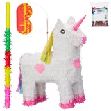 relaxdays Papierdekoration 4-tlg. Pinata Set "Einhorn" gelb|weiß