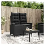 vidaXL Gartenbank Verstellbar mit Kissen Schwarz Poly Rattan