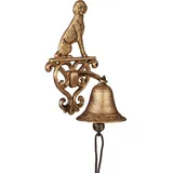 Relaxdays Gusseisen, antikes Design, Gartenglocke Hund, mit Kordel, Glocke für draußen, Wandglocke, Gold,