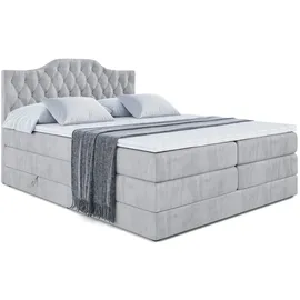altdecor Boxspringbett mit 2 Matratzen und Topper - 180x200 cm - VILA-1 KING - Hellgrau Samt - Polsterbett mit, H3- und H4- Matratzen, Bettkasten u... - Hellgrau