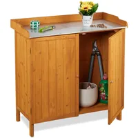 Relaxdays Pflanztisch mit Unterschrank, Holz, Zinn Arbeitsplatte, HxBxT: 94