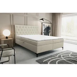 venasi CLIPSO Boxspringbett 140x200 mit 2 Bettkästen und TOPPER H2/H3 Matratze BEIGE Louis 662 - Beige