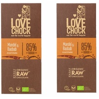 Lovechock Bio rohe Schokolade, Mandel-Baobab, Tafel 2x70 g Schokolade