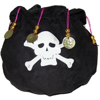 Foxxeo schwarzer Piratenbeutel mit Perlen und Goldmünzen Tasche zum Piraten Kostüm
