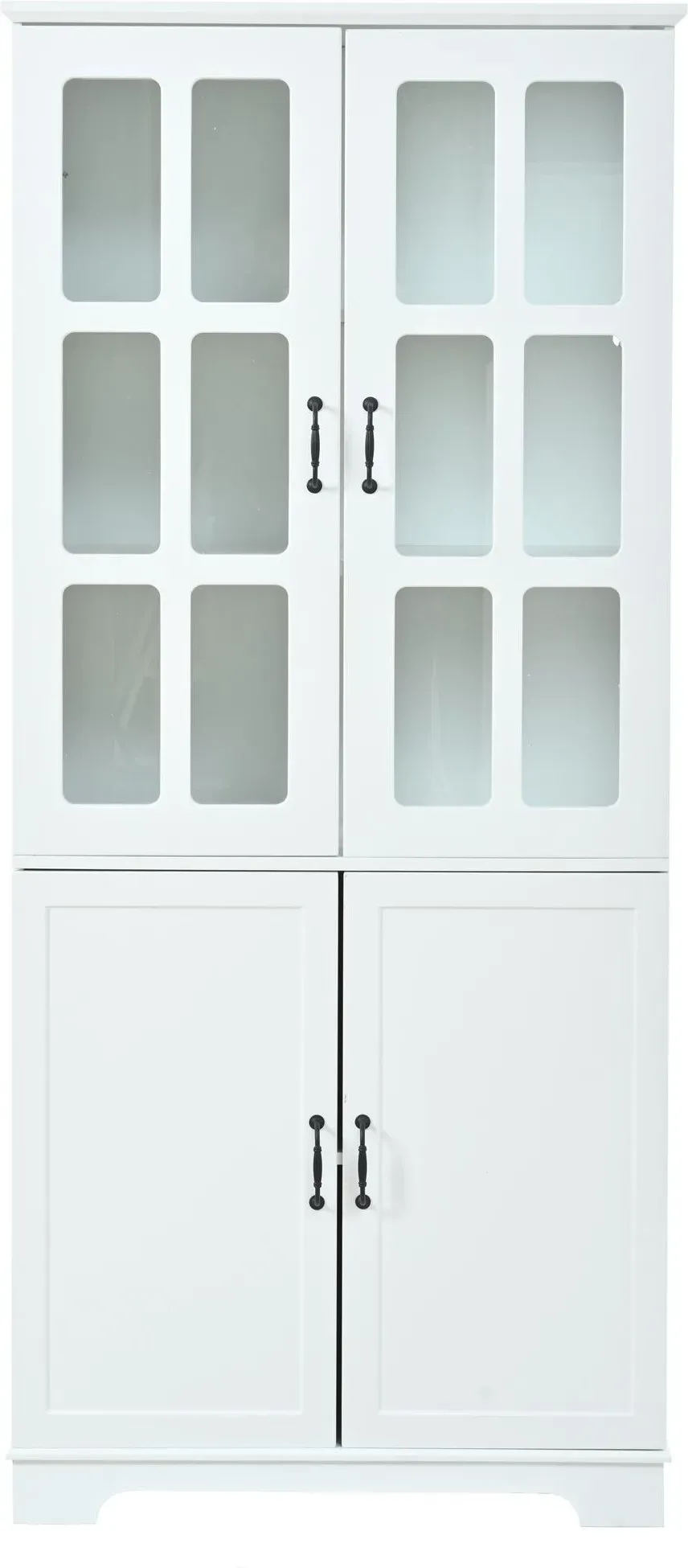 Vitrinenschrank, 4-türig, viel Stauraum mit 5 Einlegeböden, Landhaus-Stil, 80x38x180 cm, Weiß