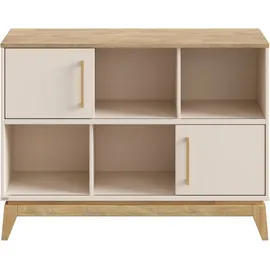 Paidi Sideboard PAIDI "STIENE in Beige oder Grau, 6 Fächer und 2 Schiebetüren mit Soft-Close", cashmere, beige, eiche massiv, B:124cm H:91cm T:40cm, Holzwerkstoff, Massivholz, Sideboards, Sideboard, stabiles Regal mit Massivholz, Standregal, geprüfte Qualität,