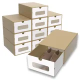 Suusolny Schuhbox mit Sichtfenster & Schublade 10er Boxen-Set Aufbewahrungsbox Braun Schuhkiste Schuhschachtel Schuhkarton aus Kraftpapier Ordnungsboxen Stapelbar aus Pappe - 34.5x23x13.5cm
