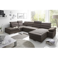 Fun Möbel Ecksofa Couchgarnitur PESCARA Stoff mit Schlaffunktion Ottomane Re / Li, U-Form, mit Bettkasten braun