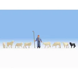 NOCH 15748 H0 FIGUREN - H0 - Schafe und Schäfer, 1 Schäfer + 1 Hund + 7 Schafe