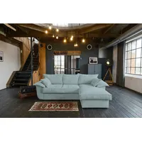 KAWOLA Sofa ASOKA Ecksofa Bettsofa Schlafsofa mit Stauraum Cord hellblau Recamiere rechts