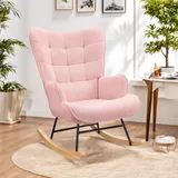 Schaukelstuhl, Stillsessel Schaukelsessel, Teddystoff Gepolsterter Schwingsessel Lesesessel Relaxstuhl Sessel mit Holzkufen, Armlehne, für Wohnzim... - Rosa