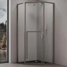 doporro Fünfeckdusche Duschkabine 100x100x200cm Duschabtrennung ESG-Sicherheitsglas Klarglas inkl. Nano-beschichtung Rahmenkonstruktion aus Edelstahl Ravenna68k