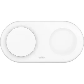 Belkin BoostCharge Pro kabellose 2-in-1-Ladestation mit Qi2, 15W, Schnellladegerät, Wireless Charger für iPhone 17, Air, 16, Pixelsnap, AirPods und MagSafe-fähigen Geräten – Weiß