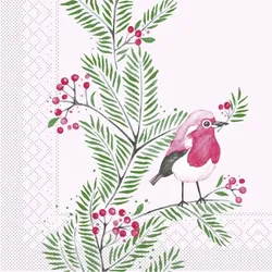 Tissue Serviette Jesse, 40x40 cm, 100 Stück - Mank - Ilex-Zweige Vogel Weihnachtsserviette