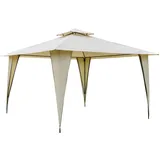 Outsunny Pavillon Partyzelt mit Doppeldach 3,45x3,45x2,68m Festzelt Gartenlaube Metall Polyester Beige