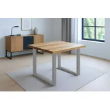 Esstisch 80x80 cm Baumkante Eichenholz massiv geölt U-Gestell silber SALVADOR