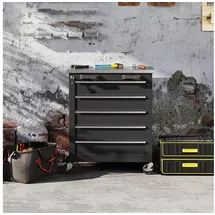 Homcom Werkstattwagen mit 5 Schubladen, Werkzeugwagen leer abschließbar inkl. Arbeitsplatte aus Edelstahl, 2 Schlüssel & Eva-Matten Werkzeugschrank mit Rollen, Bremsen Schwarz