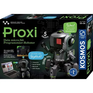 Kosmos 620585 Proxi - microbit Programmier-Roboter, mit 5 Sensoren, LED-Display, Bluetooth, Soundmodul, Programmieren und staunen, Experimentierkasten für Kinder 10-16 Jahre, Roboter-Spielzeug