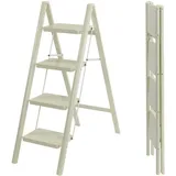 4 Stufen Leiter Tritthocker Trittleiter Haushaltsleiter klappbar 150kg Beige