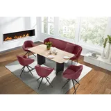 K+W Komfort & Wohnen Essgruppe K+W KOMFORT & WOHNEN "ZOOM", rot (rubin 11, bordeaux 15,), Flachgewebe Q2 2250 Leder Longlife BRONCO, Sitzmöbel-Sets, Essgruppe, abgerundete Essgruppe in Materialmix, Solobank, 4 Sesseln und 1 Tisch