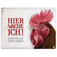 Trendaffe Metallschild mit Hahn Motiv und Spruch: Betreten auf