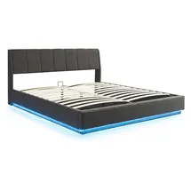 [en.casa] LED Polsterbett Tröstiar 180x200cm Schwarz