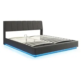 [en.casa] LED Polsterbett Tröstiar 180x200cm Schwarz