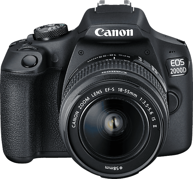 CANON EOS 2000D Kit Spiegelreflexkamera, 24,1 Megapixel, 18-55 mm Objektiv (EF-S, IS II), WLAN, Schwarz
