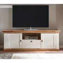 furn.design Tv-Lowboard, weiß Eiche Wotan Landhaus Komforthöhe 183 x 64 cm - Weiß, Naturbelassen