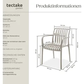 Tectake Alcudia Gartenstuhl 6 St. 6 x 6 x 6 cm schwarz