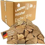 Landree Kaminholz Esche 18 kg für Kamin, Kaminofen, Lagerfeuer, Feuerschale und Ofen, 20-25 cm Scheitlänge, kammergetrocknet, Kaminofen Holz, Brennholz vom Familien-Holzhof aus Schleswig Holstein